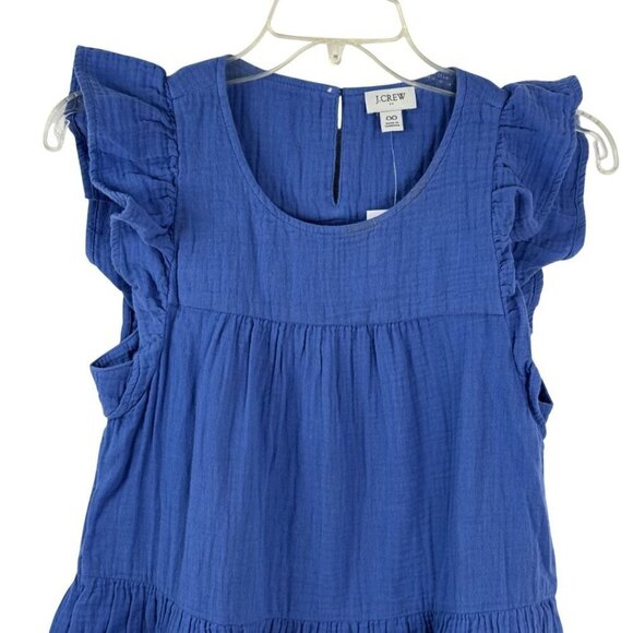 J. Crew Factory NEW Blue Gauzy Cotton Layered Dress Ruffle Sleeve Mini Size 00 - Picture 3 of 9